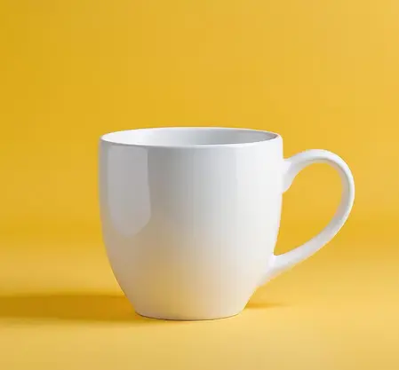 white cup in yellow bg